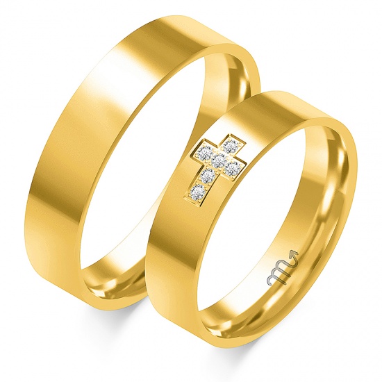 Złote Obrączki 5mm Krzyżyk z Diamentami pr.585