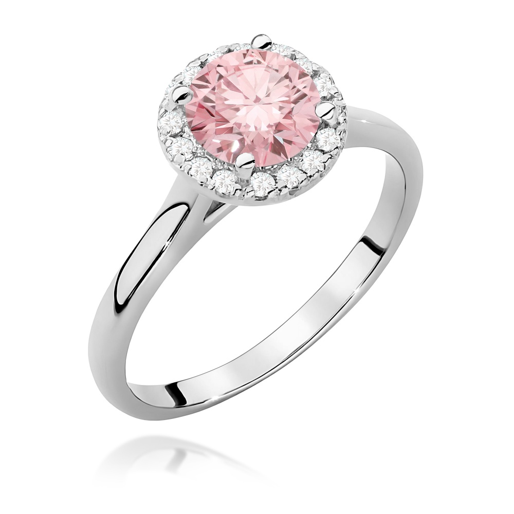 Pierścionek W0550 Diament Laboratoryjny różowy 1,00ct białe złoto