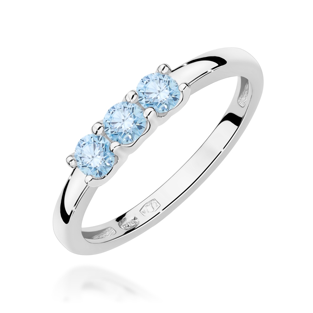 Pierścionek W0716 Diament Laboratoryjny Niebieski Białe złoto
