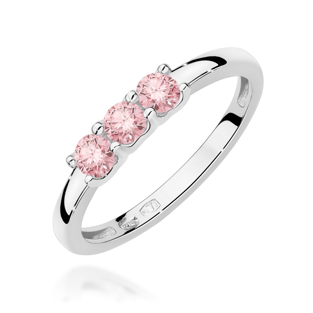 Pierścionek W0716 Diament Laboratoryjny Różowy Białe złoto