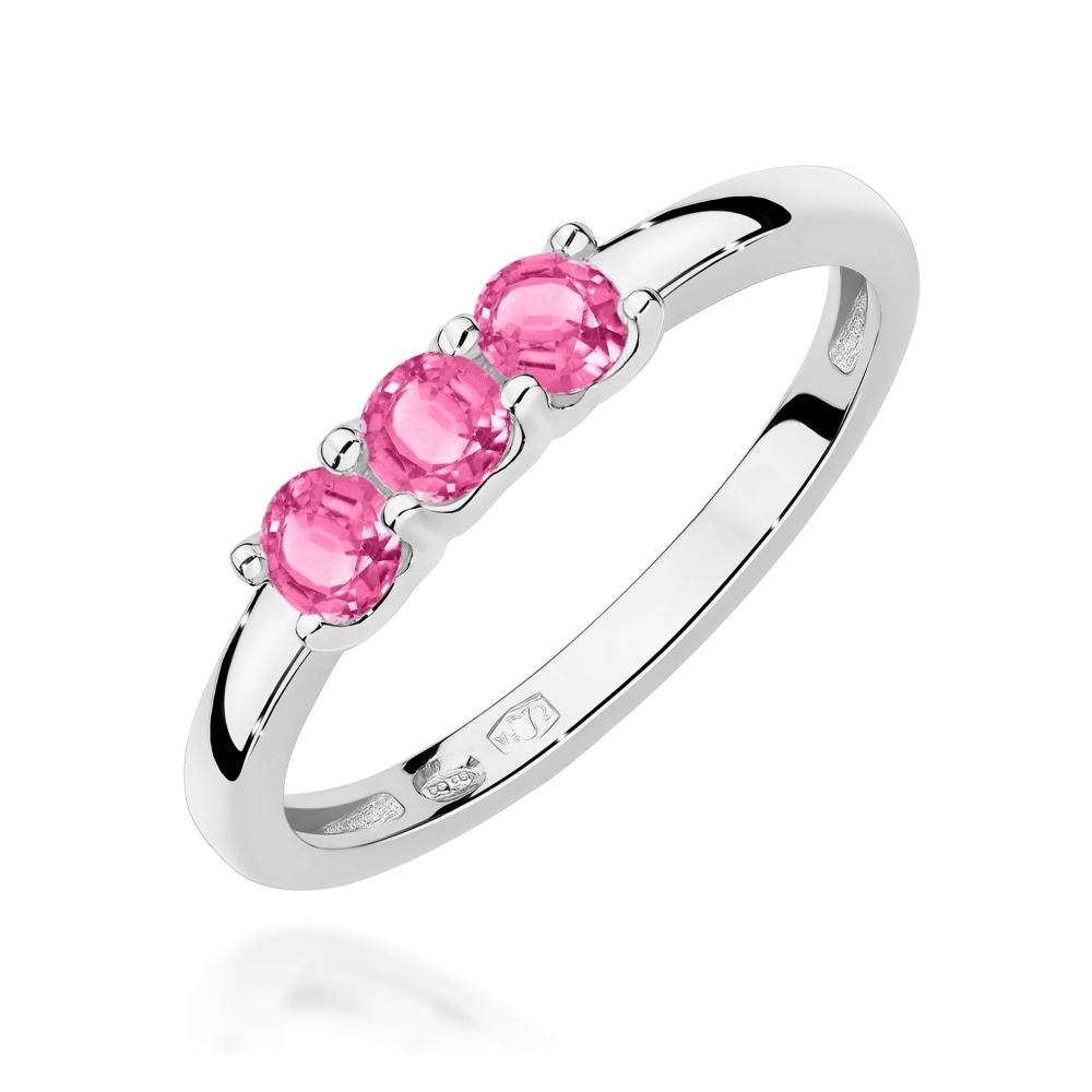 Pierścionek W0716 Różowy Topaz Białe złoto