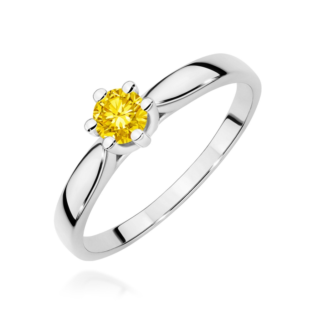 Pierścionek W0222 Diament Laboratoryjny żółty 0,30ct białe złoto