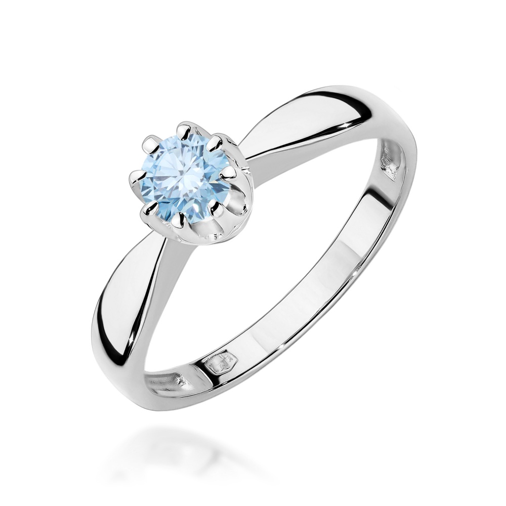 Pierścionek W0288 Diament Laboratoryjny niebieski 0,30ct białe złoto