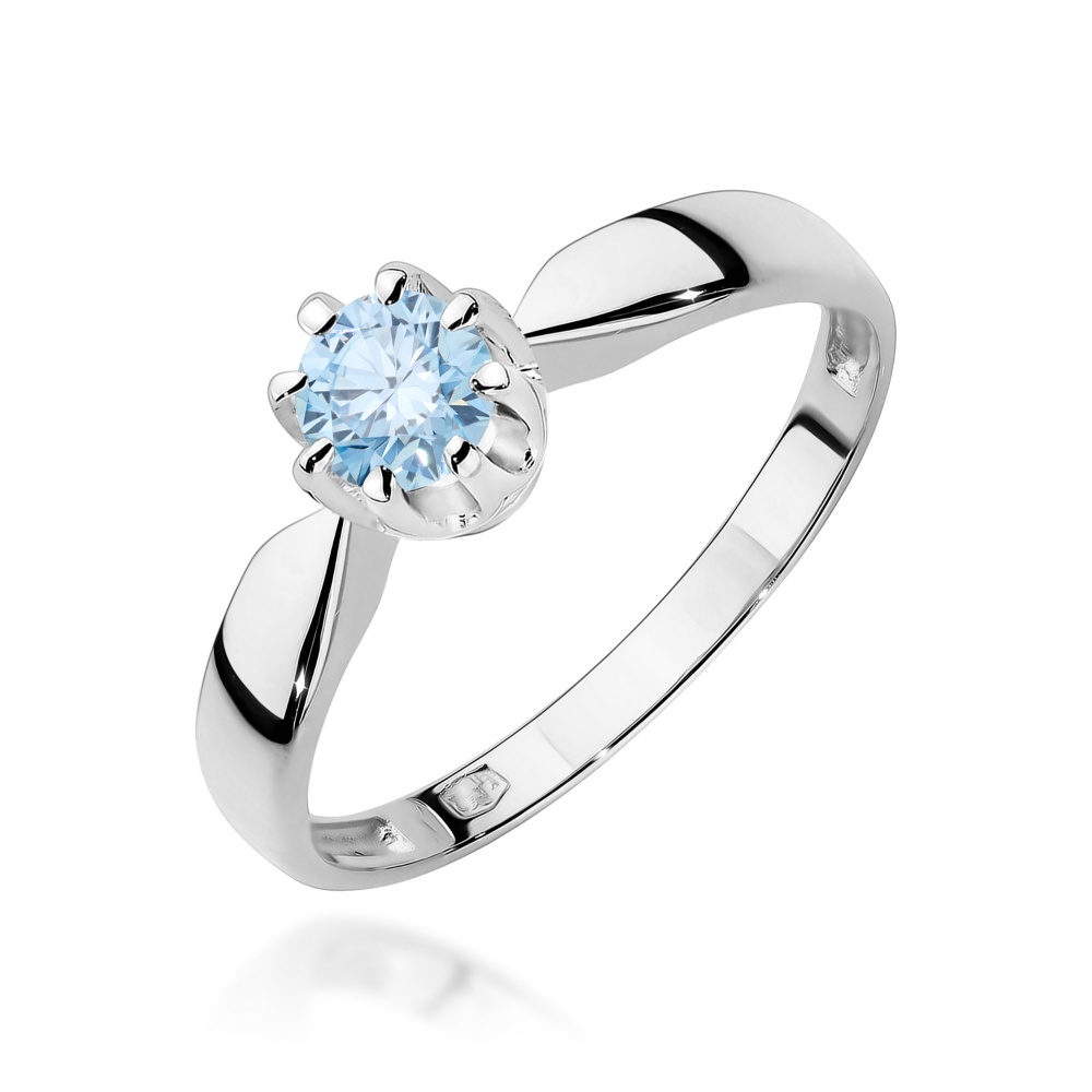 Pierścionek W0228 Diament Laboratoryjny niebieski 0,50ct białe złoto