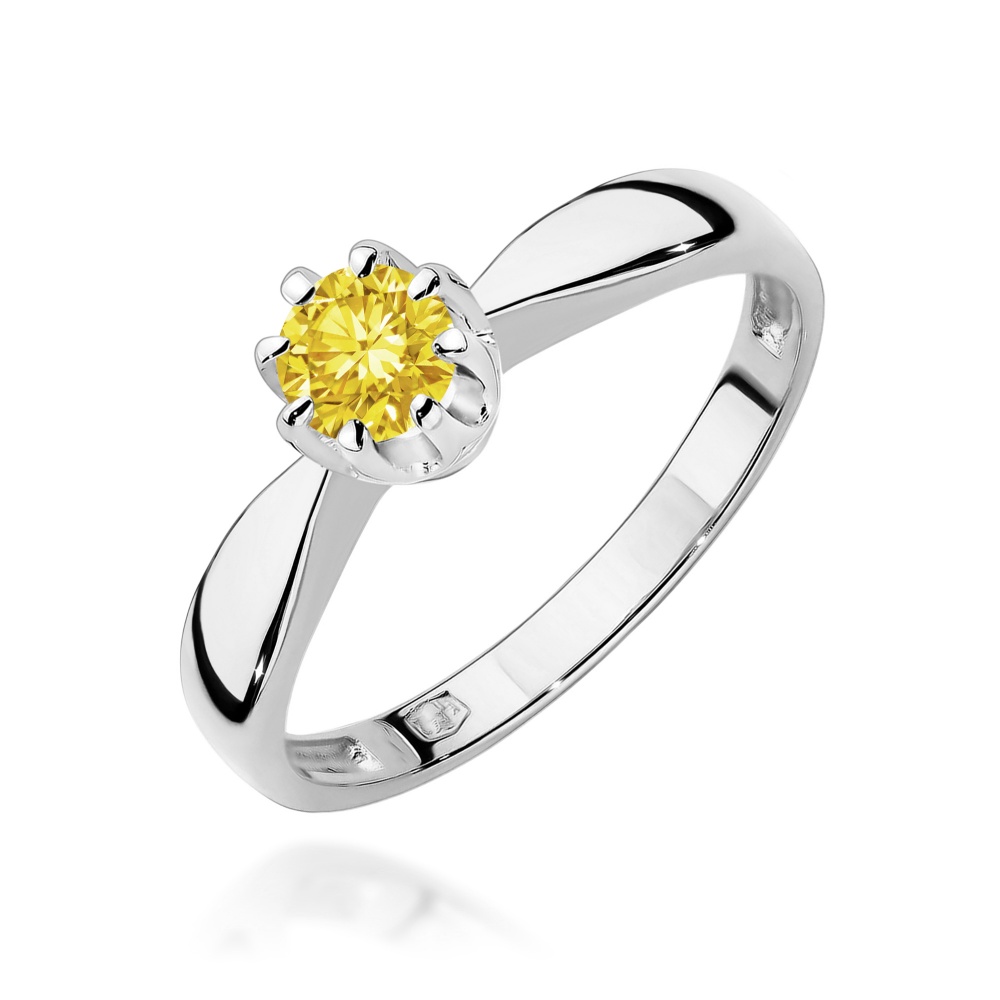 Pierścionek W0228 Diament Laboratoryjny żółty 0,30ct białe złoto