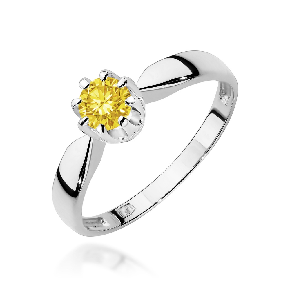 Pierścionek W0228 Diament Laboratoryjny żółty 0,50ct białe złoto