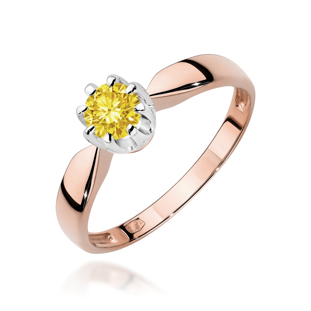 Pierścionek W0228 Diament Laboratoryjny żółty 0,50ct różowe złoto