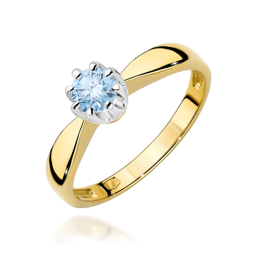 Pierścionek W0228 Diament Laboratoryjny niebieski 0,30ct żółte złoto