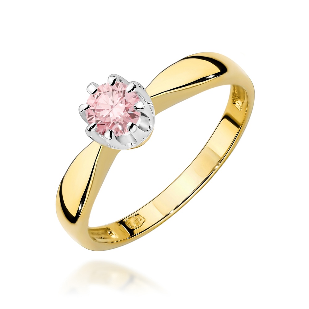 Pierścionek W0228 Diament Laboratoryjny różowy 0,30ct żółte złoto