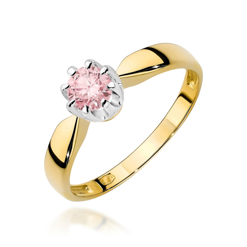 Pierścionek W0228 Diament Laboratoryjny różowy 0,50ct żółte złoto