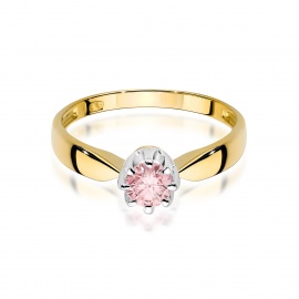 Pierścionek W0228 Diament Laboratoryjny różowy 0,50ct żółte złoto
